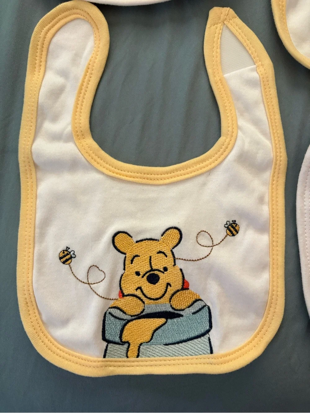 Disney Winnie the Pooh Yellow Baby Bib Set Embroidered- 4 Pack